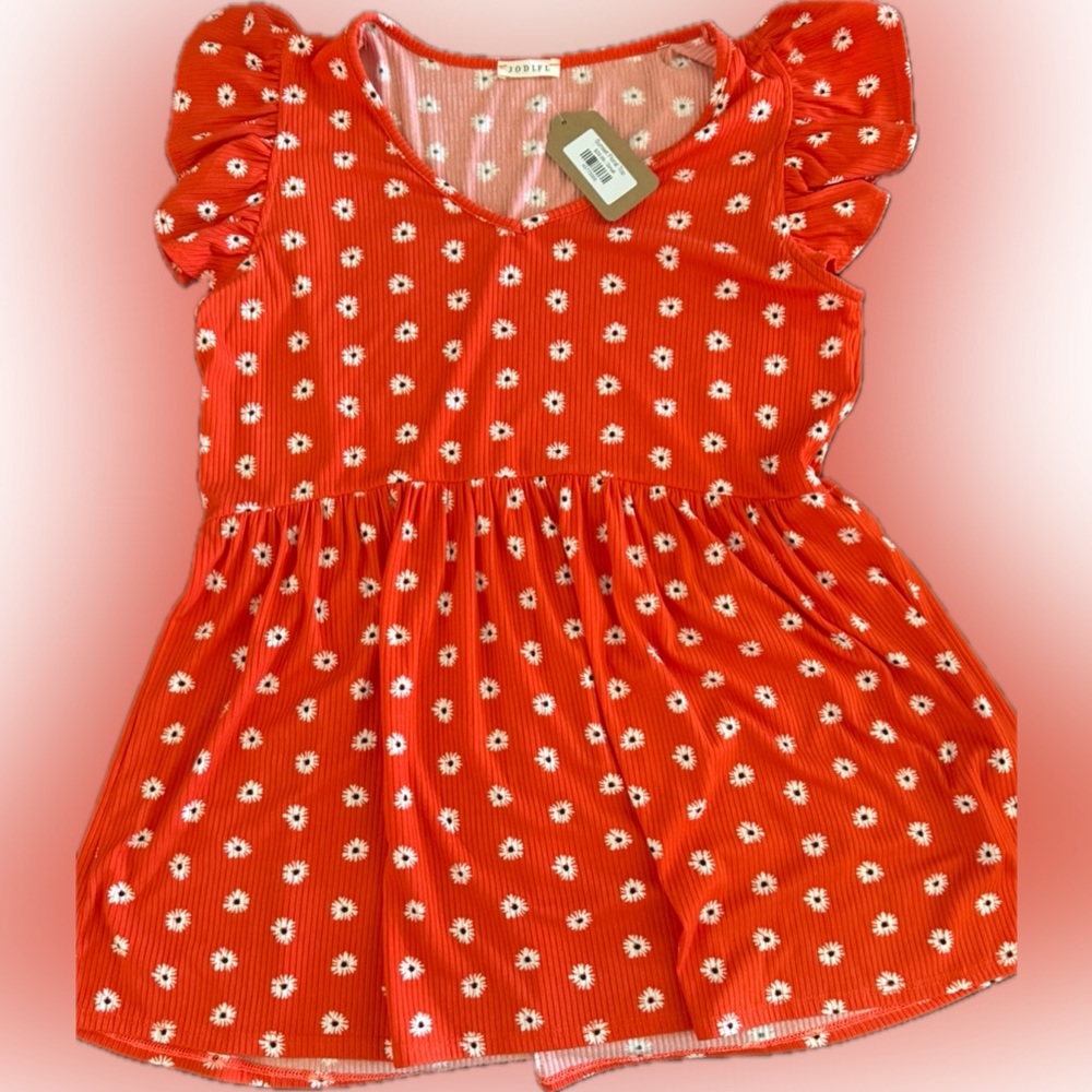 Jodifl Boutique Sunset Floral Top- New with tags- Size small -reddish orange -